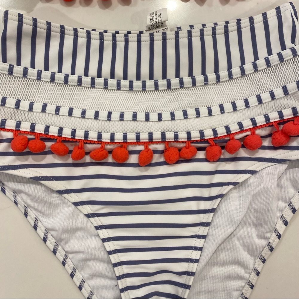 COCOSHIP High Waist Striped Pom Pom Bikini - Picture 4 of 10